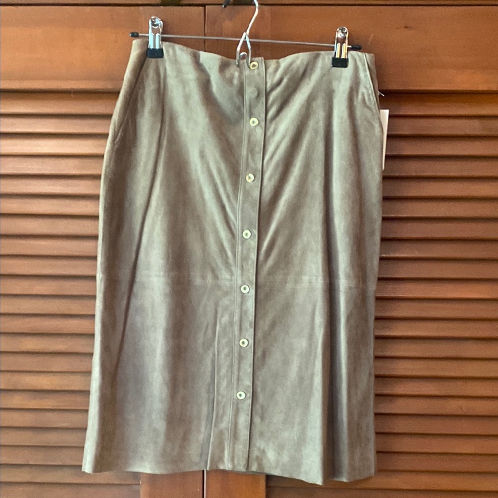 Worth Leather Khaki Button-Down Midi Skirt